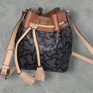 TOUS Monogram Bucket Bag with Tan Leather Trim